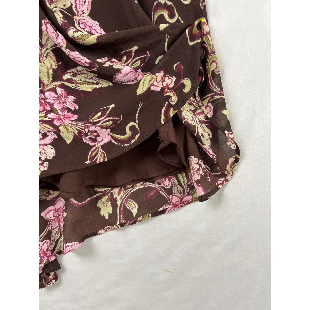 Emma James Floral Skirt Womens Petite 8 Brown Pink Handkerchief Hem Midi Lined - Picture 7 of 8